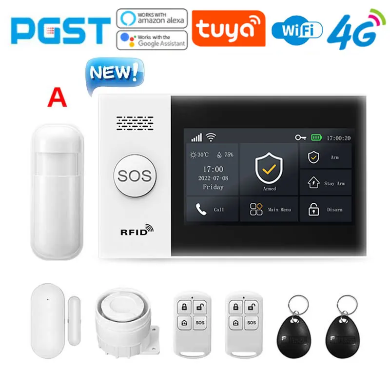 PGST PG-107 4G Tuya sans fil maison WIFI GSM sécurité à domicile avec détecteur de mouvement capteur