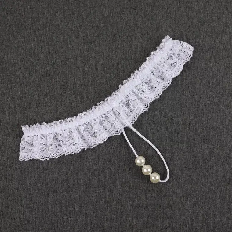 Transparent G-String Lace Pearl Thongs Low Waist Sexy Crotchless Woman's Massage Thread Panties Sex Erotic Accessories Underwear