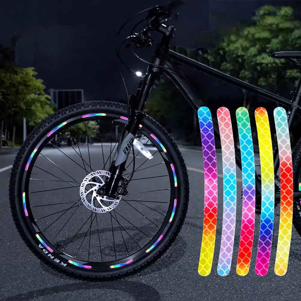 Rainbow Reflective Sticker Bike Wheels Night Glow Sticker for Car MTB Motocycle E-bike Night Safety Warning Stickers Accessories