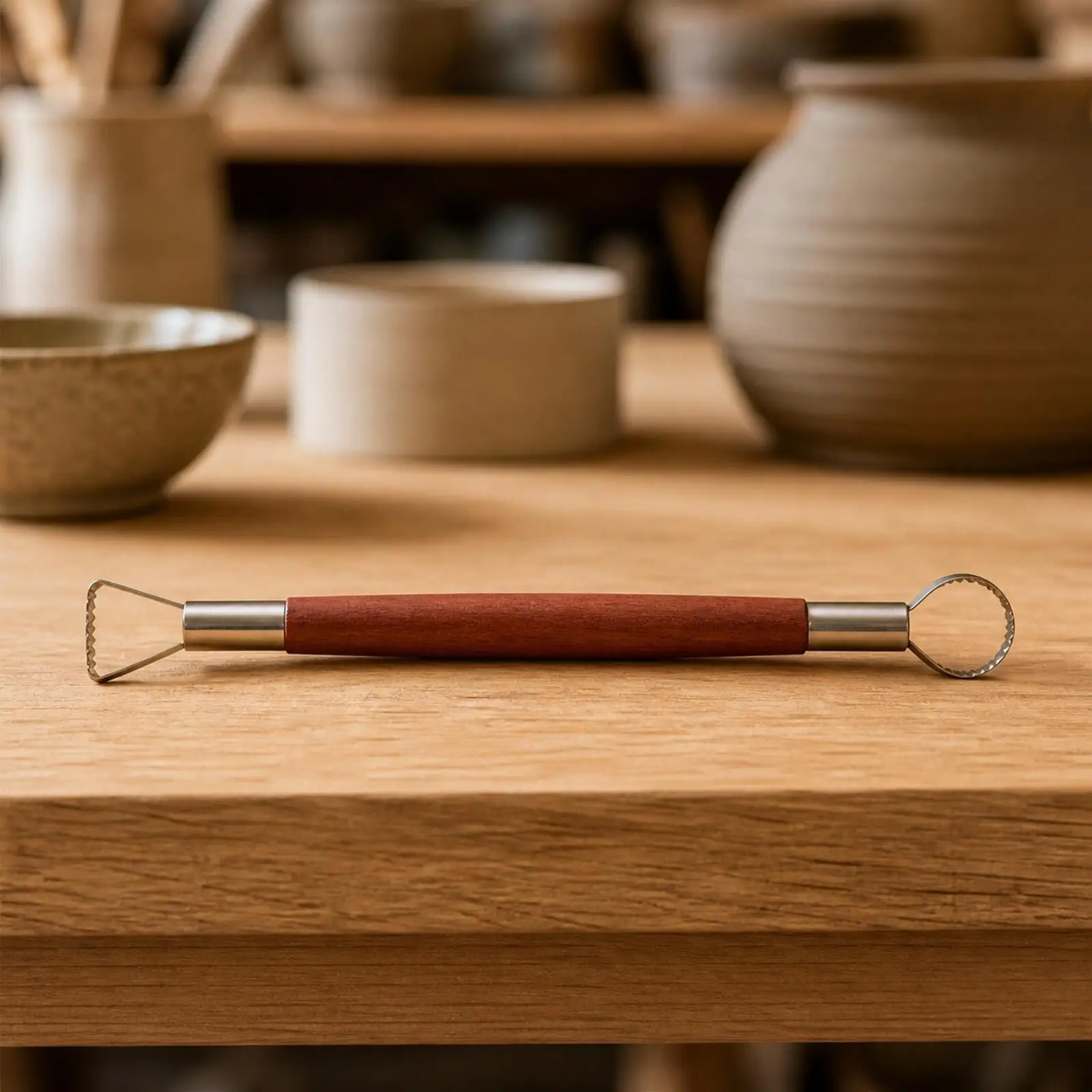 Double-Ended Pottery Sculpting Tool | Versatile, Clay Scraping Tool with Serrated Loop and