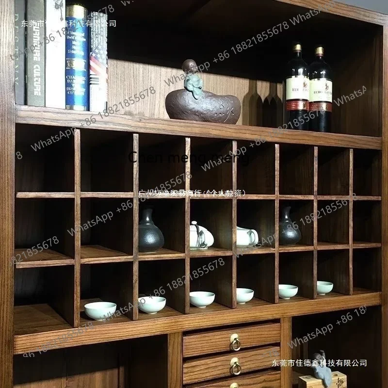 New Chinese style Pu'er tea cake storage cabinet Old elm tea cup storage cabinet Solid wood
