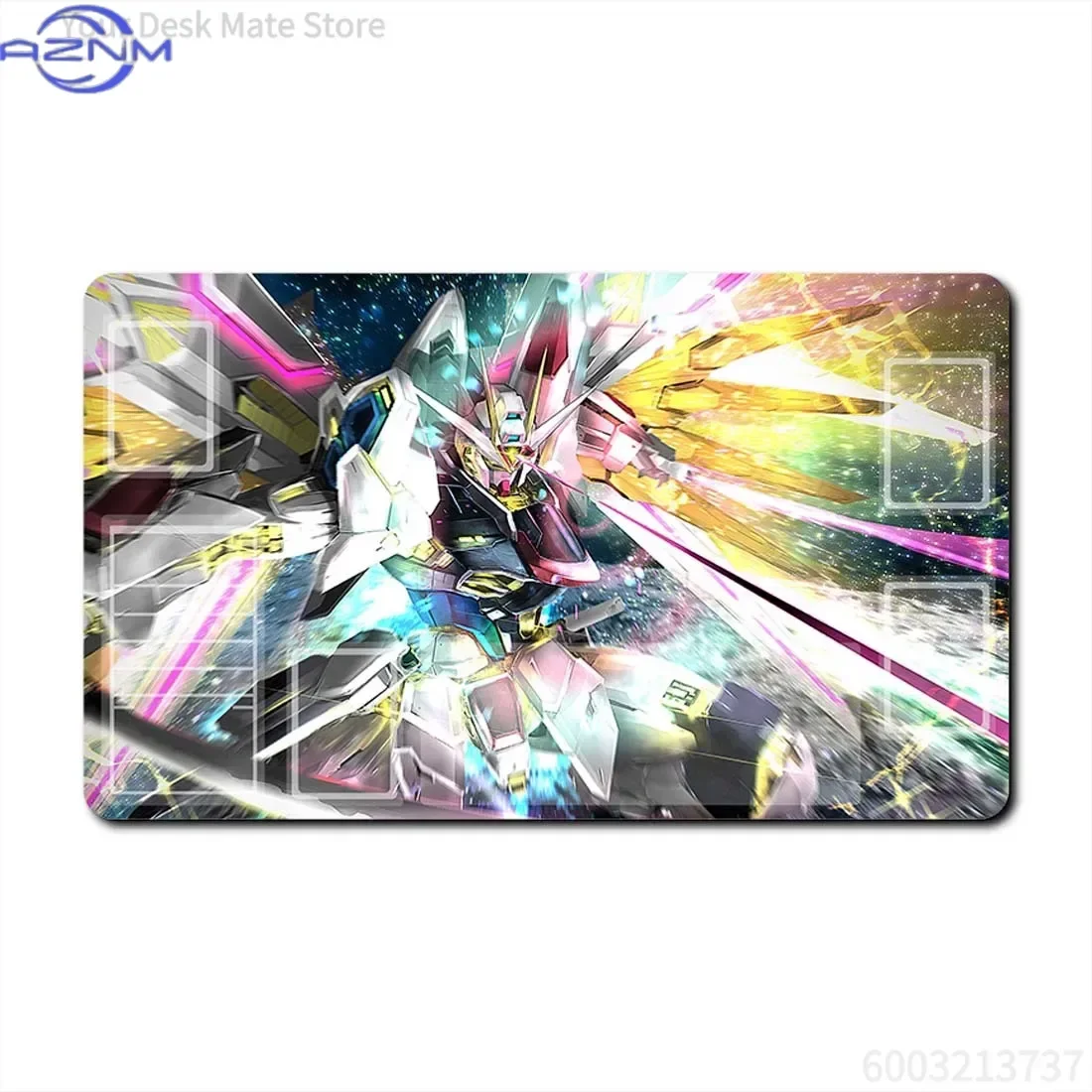 Anime Strike Freedom Gundam Mecha TCG Playmat Mouse Pad, Rubber Anti-slip Gaming Mouse Pad, Colorful Starry Space Card Game Zone
