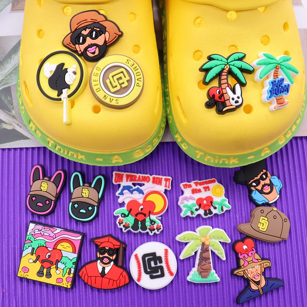 New Arrival 1pcs Shoe Charms Uncle Beard Cool Rabbit Coconut Tree Accessories PVC Shoes Decorations For Wristbands Kids Gift