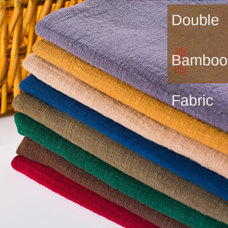 Bamboo Fabric Cotton Linen By The Meter for Sewing Clothing Dresses Shirts Blue Plain Double Texture Pleated Cloth Red Soft Thin