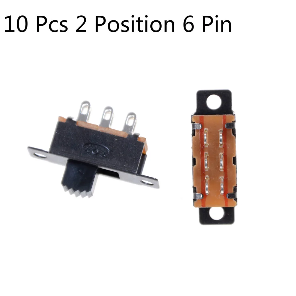 10 Pcs 2 Position 6 Pin 0.5A 50V DC  DPDT 2P2T Panel Mount Vertical Slide Switch High Quality