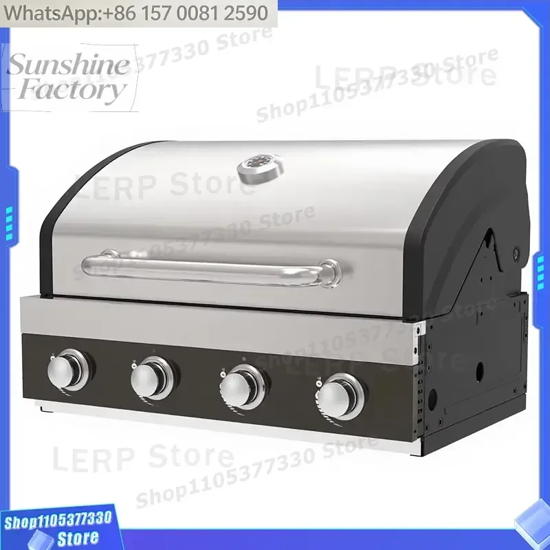 Stainless Steel Barbecue Grill 4-Burner Electronic Ignition Knob Control Smokeless Rust Prevention Embedded Countertop