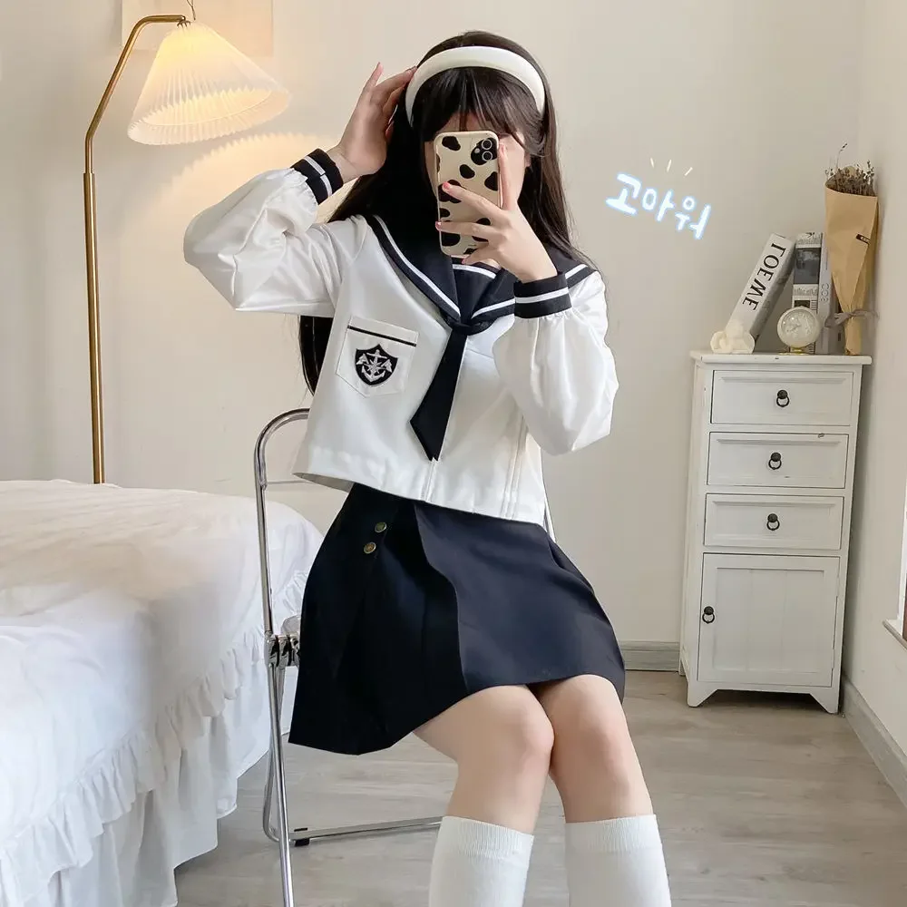 2024 Autunno Originale Giapponese Jk Uniforme A Maniche Lunghe Magliette E Camicette Mini Gonna di Modo delle Donne Coreano Della Scuola Ragazza Uniforme Vestito Da Marinaio