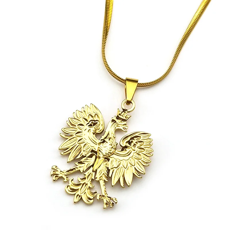 Poland National Emblem Symbol Eagle Pendant Necklaces for Women Men Gold Silver Color Stainless Steel Polska Party Jewelry Gift