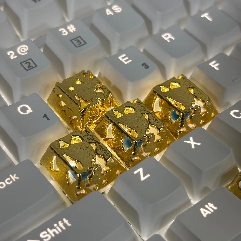 Pure Copper Gold-plated Transparent Keycap Cherry Profile Cross Axis Body Hollow-out Metal Keycaps for Mechanical Keyboard Gift