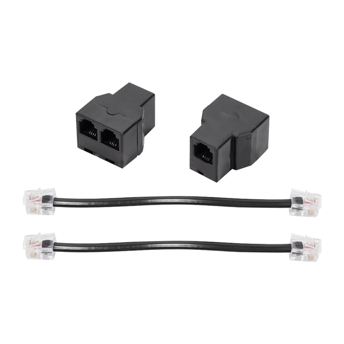 AA91 2PCS RJ11 Telephone Cable Splitter 15cm Cable 6P4C 2 Ports Telephone Cable Splitter Adapter