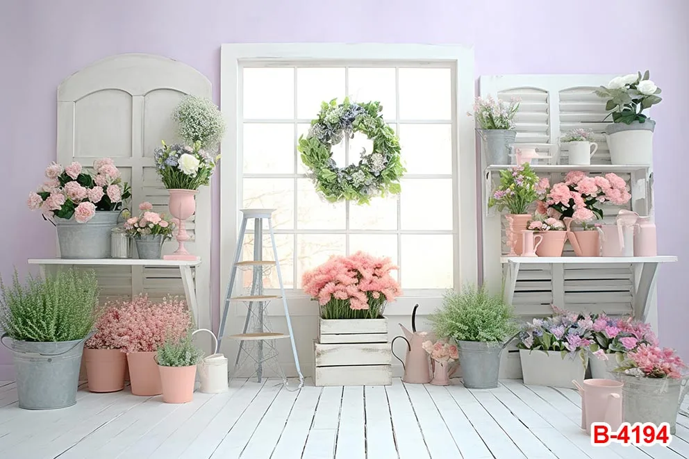 Spring Easter Kids Portrait Photography Backdrop Flowers Colorful Eggs Bunny Wood Door Grass Birthday Party Photocall Background