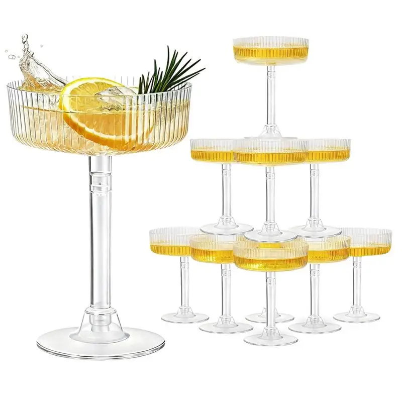 10Pcs BPA Free Plastic Martini Glasses Clear Dessert Cups Toasting Flutes for Wedding Engagement Ceremony Party