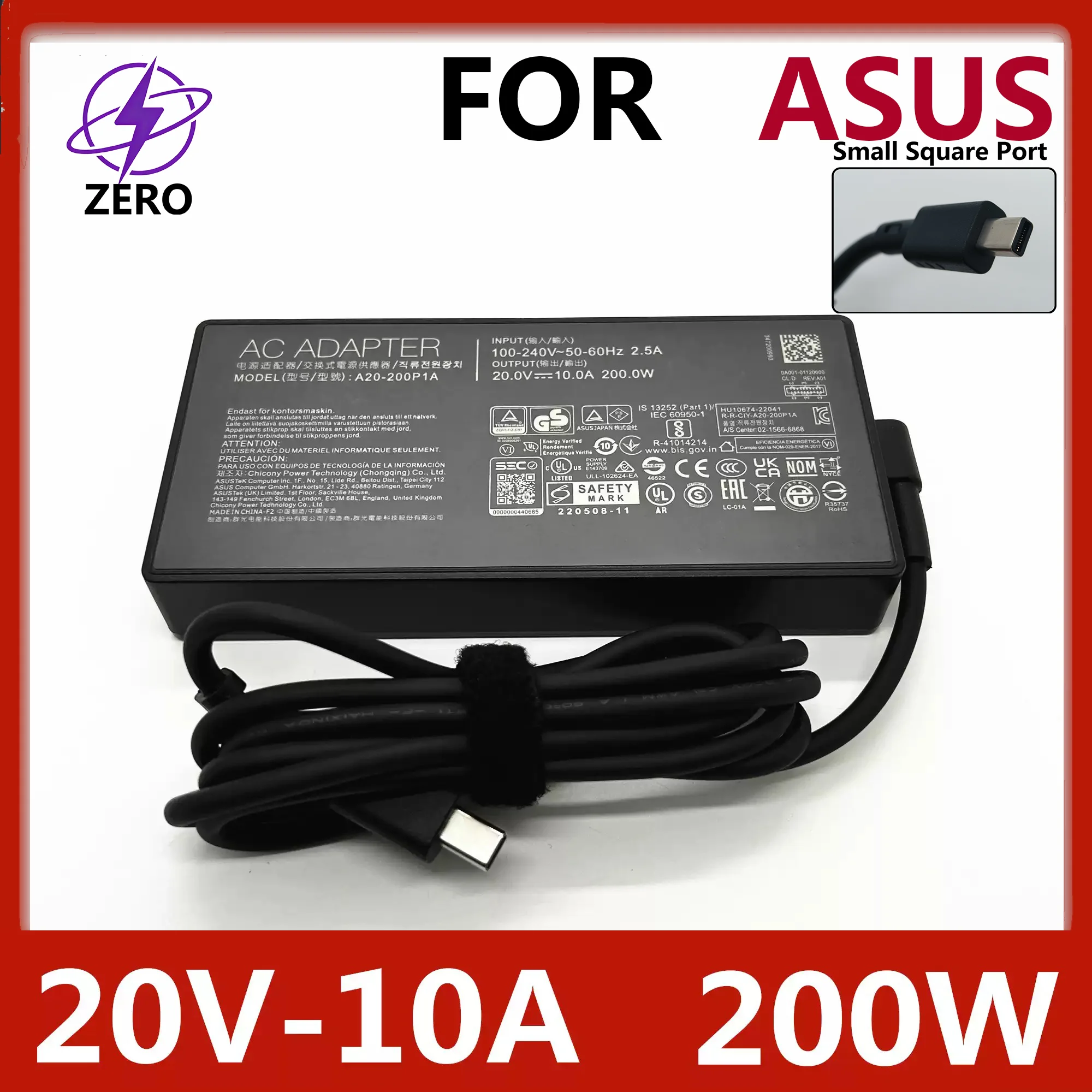 

Оригинальный адаптер питания для ноутбука 200W 20V10A для Asus Rog Zephyrus G16 Proart Pz13 Ht5306 Fa401 Hn7306W A20-200P1A
