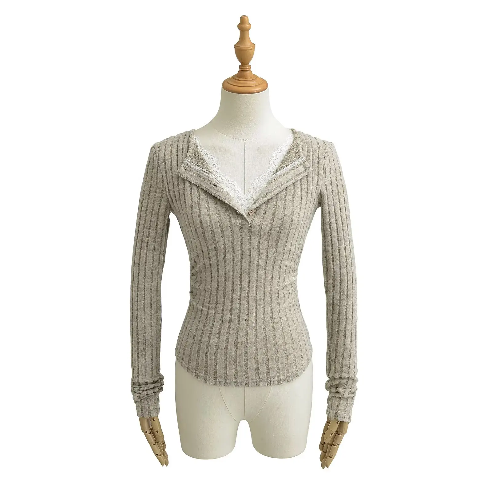 Pure Desire Pizzo V-ne lavorato a maglia lungo Sve da donna Slim Fit Base irt Casual Sle Tessuto morbido Comodo da indossare ort Le...