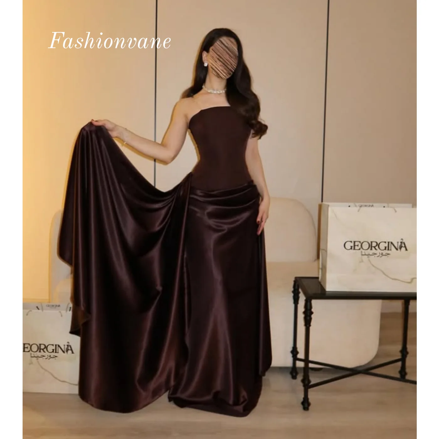 

Fashionvane Prom Dresses Saudi Arabia Evening Dress For Women Strapless Sleeveless Formal Wedding Party Gown Customized