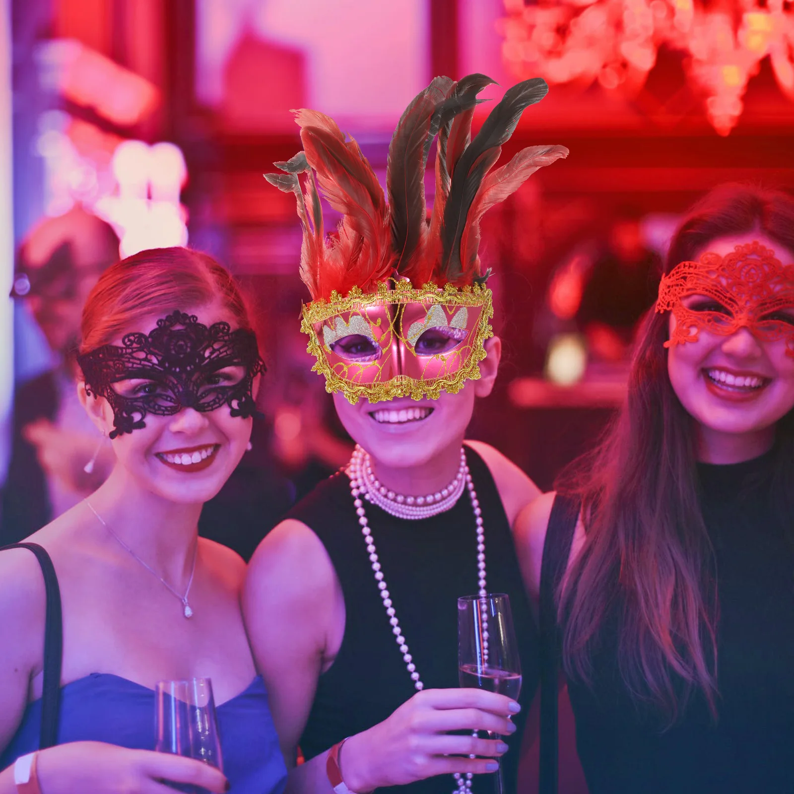 

Masquerade Mask Festival Party Accessories Reusable Plastic Lace Rosy For Women Carnival Ball Prop Decor
