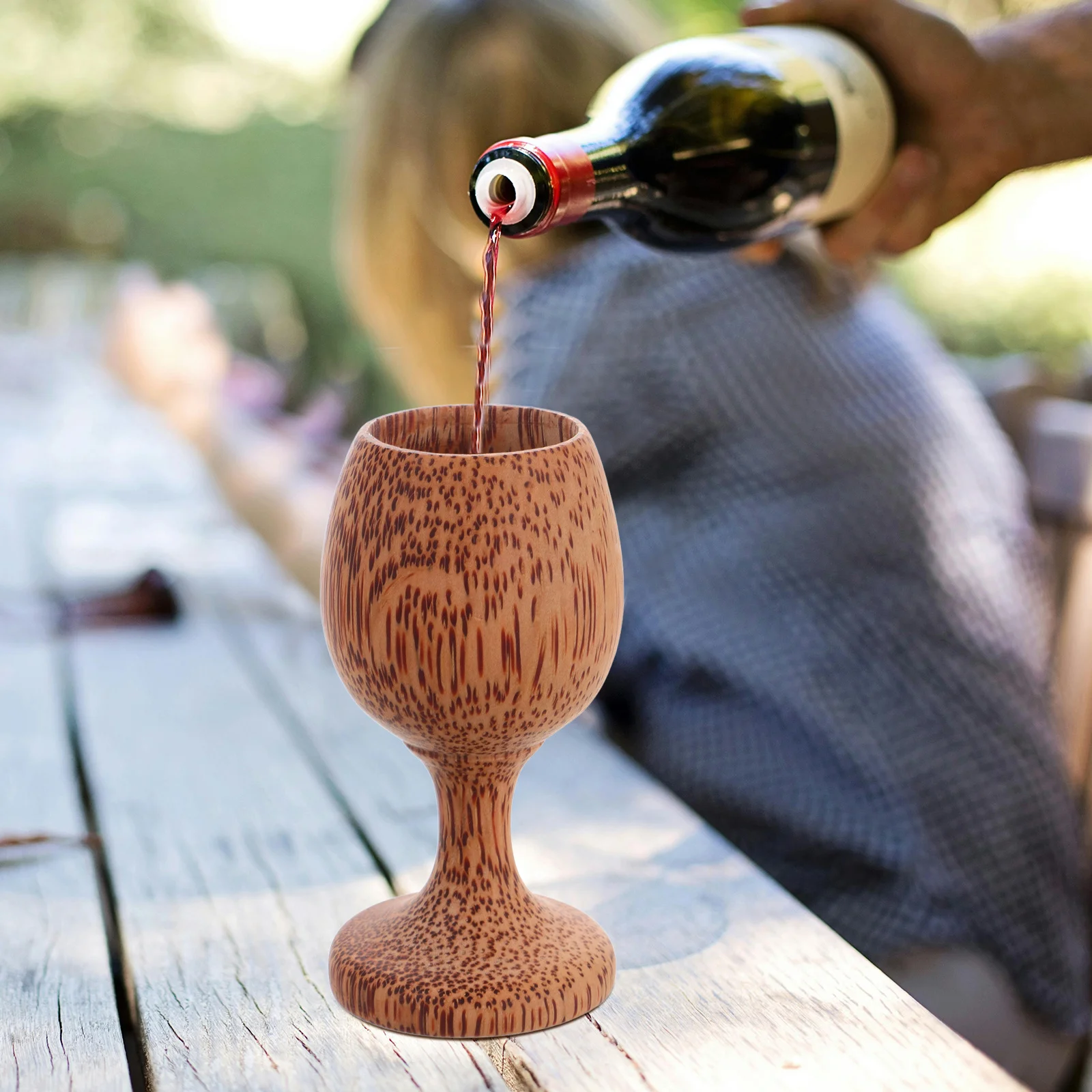 

Wooden Goblet Natural Coconut Wood Round High Stem Wine Cup Multi-Use Tea Water Wine Mug Outdoor Drinking Cup Wooden Goblet