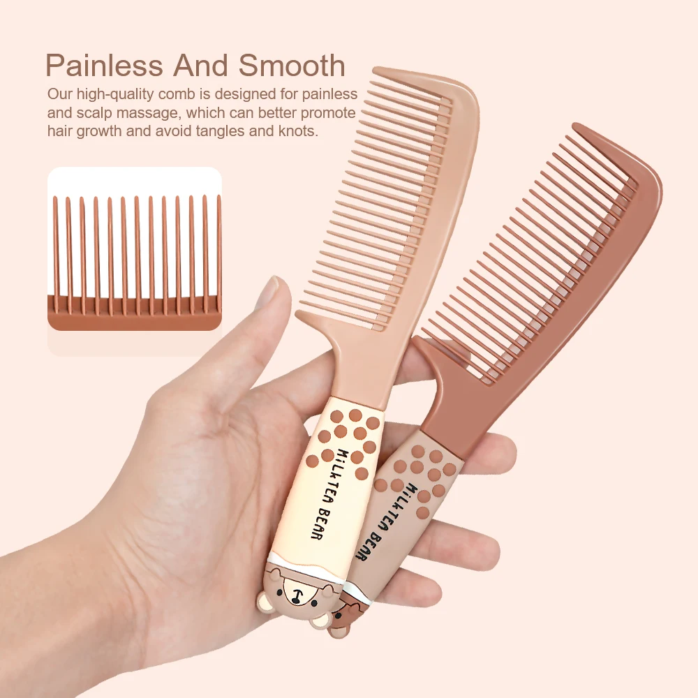 Milktea Bear Hair Comb Smooth Handle Cute Cartoon Maternal Child Daily Care Toddler\'s Head Comb Portable Color Hair Care Comb