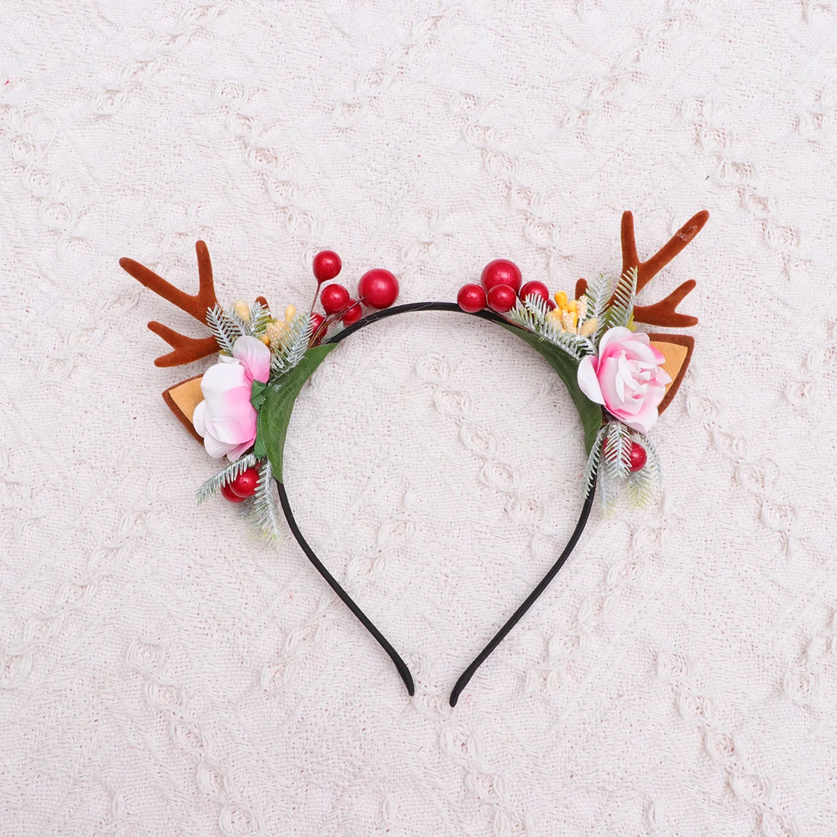 

1pc Deer Antler Headband Christmas Hair Hoop For Girls Theme Floral Headdress Party Wear Holiday Costume Accessory