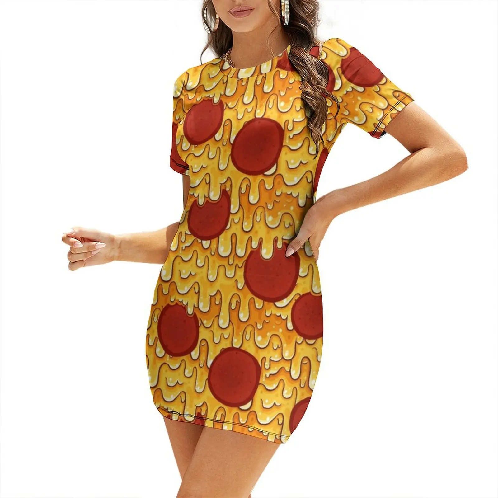 

Pepperoni Pizza Pattern Short-Sleeved Dress loose summer dress clothes for women Woman dresses women's evening dresses Dress