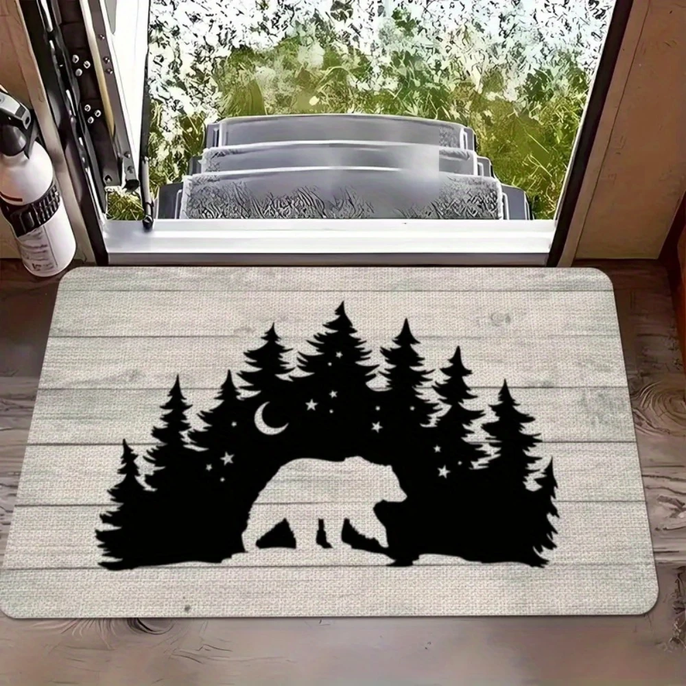 Rustic Wood Grain Outdoor Cabin Theme Print Welcome Doormat Floor Rug Outdoor Porch Patio Hall Entry Space Practical Entry Rug