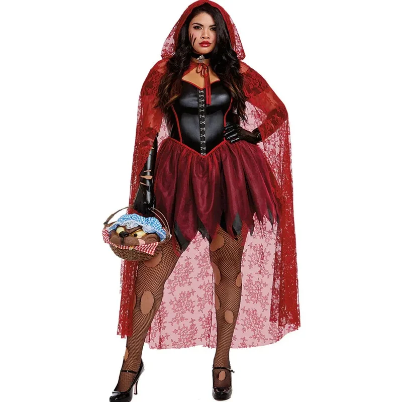 섹시한 동화 빨간 망토 나이트클럽 판타지아 의상 할로윈 카니발 파티 피 묻은 뱀파이어 코스프레 드레스 ir;l5