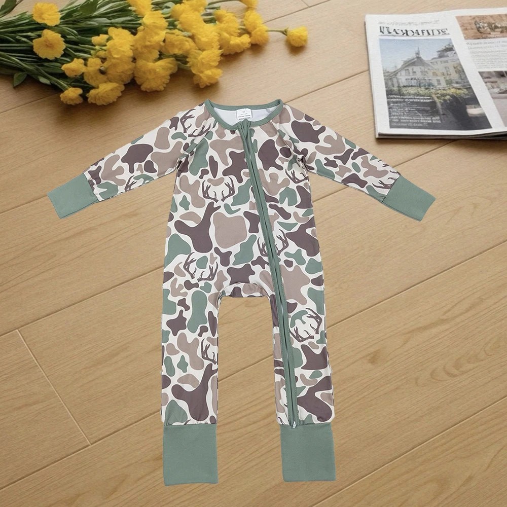 

9.22 Baby Winter Rompers Baby Boys Brown Deer Camo Western Zipper Footie Rompers