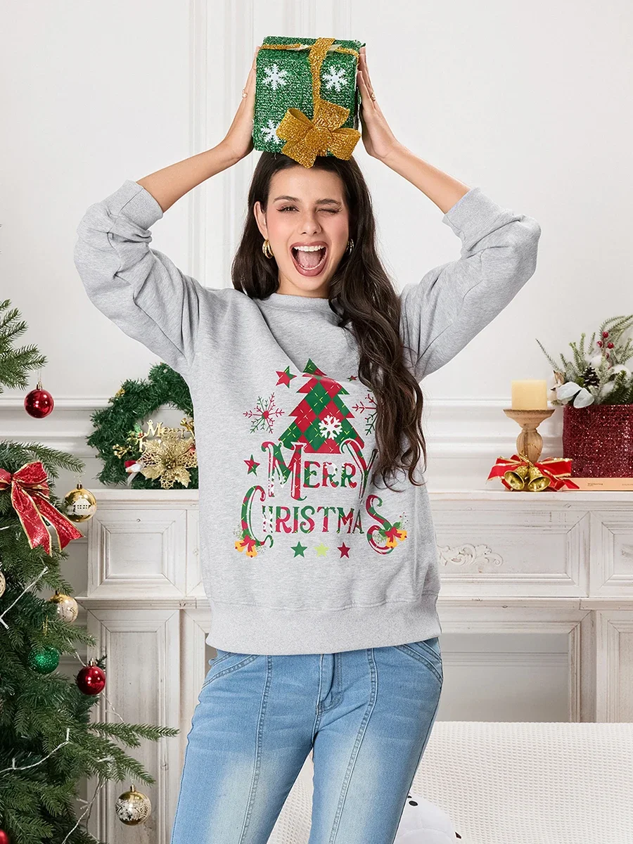 

Women Cute Sweatshirts Christmas Tree Letter Print Long Sleeve Pullovers Casual Fall Workout Tops Autumn Streetwear