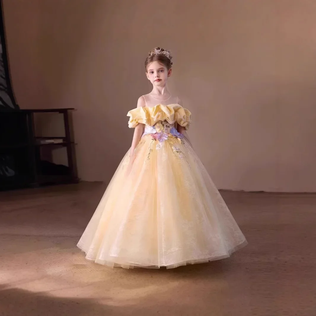 Festive Dress For Girl Kids Princess Gown Evening Party Dresses Outfit Party Clothes Toddler Performance Wedding Gown Easter