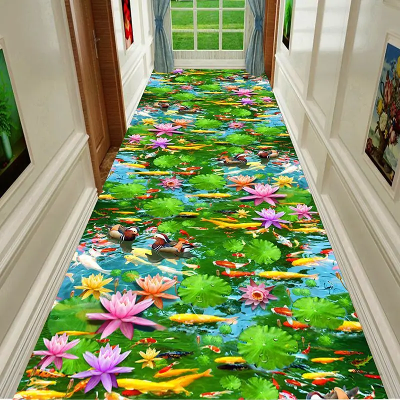 Modern 3D Print Hotel Corridor Runner Carpet Non-slip Washable Kitchen Aisle Rug Easy Cleaning Villa Bay Window Mat Customizable