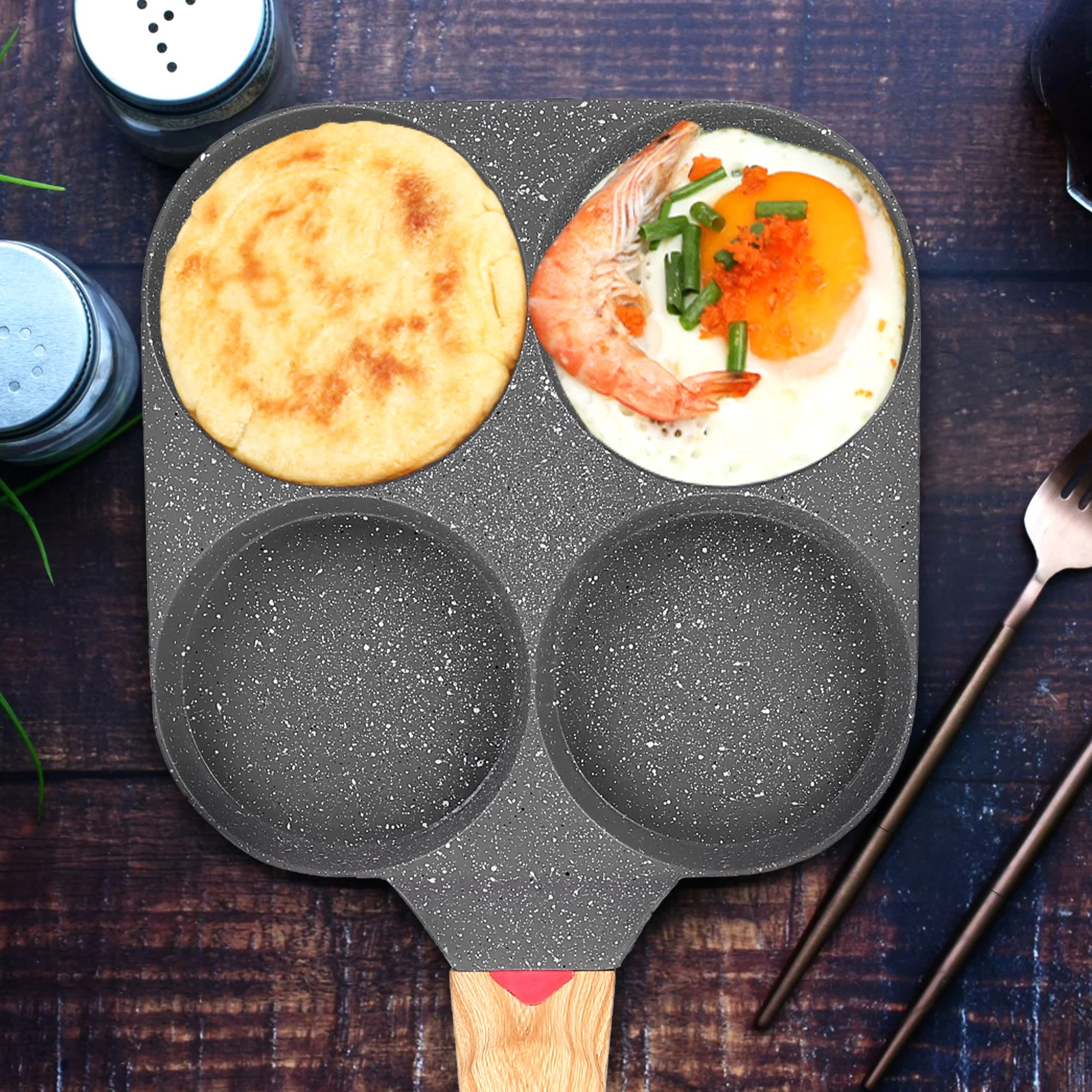 

Non-Stick 4-Cup Egg Frying Pan Multifunctional Home Cookware Safe Anti-Scald Handle Design 4-Cup Egg Frying Pan