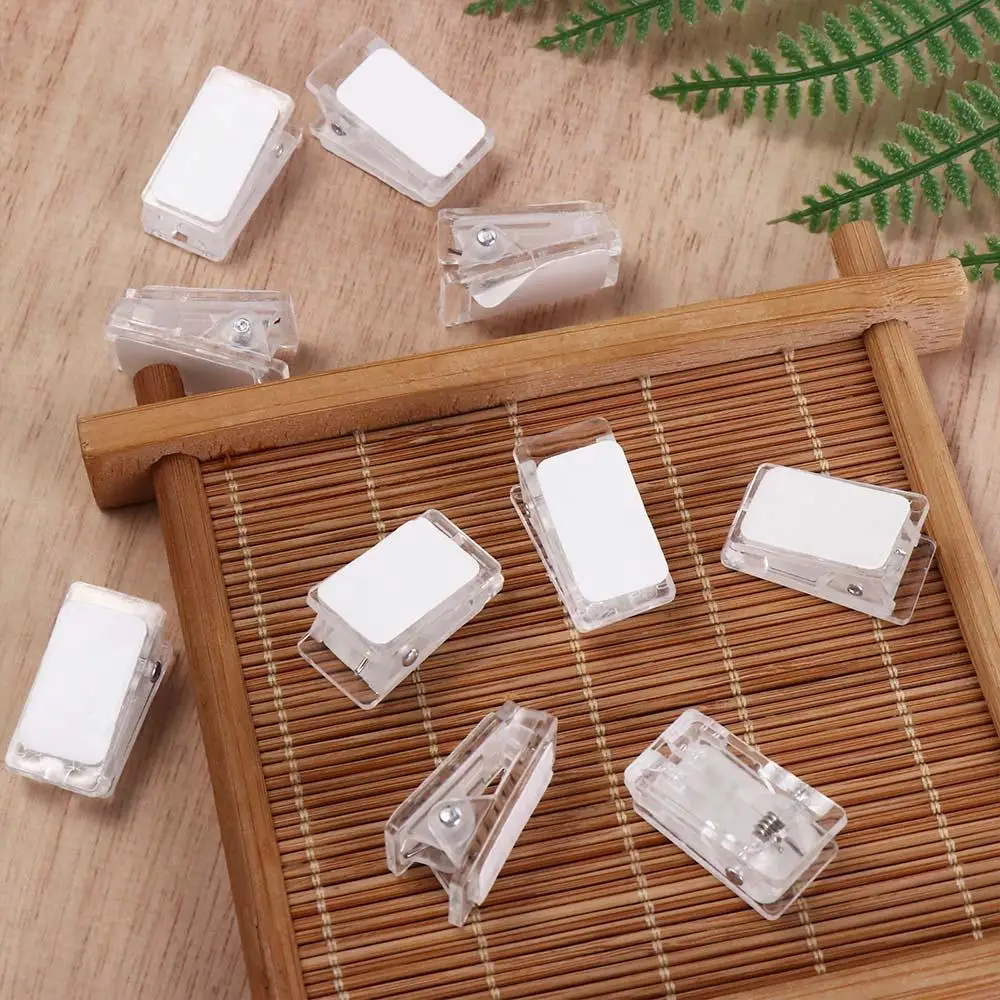 10pcs Plastic Self-Adhesive Clips Portable Double Sided Wall Clips Small Clear Spring Clips Home Office Display 4