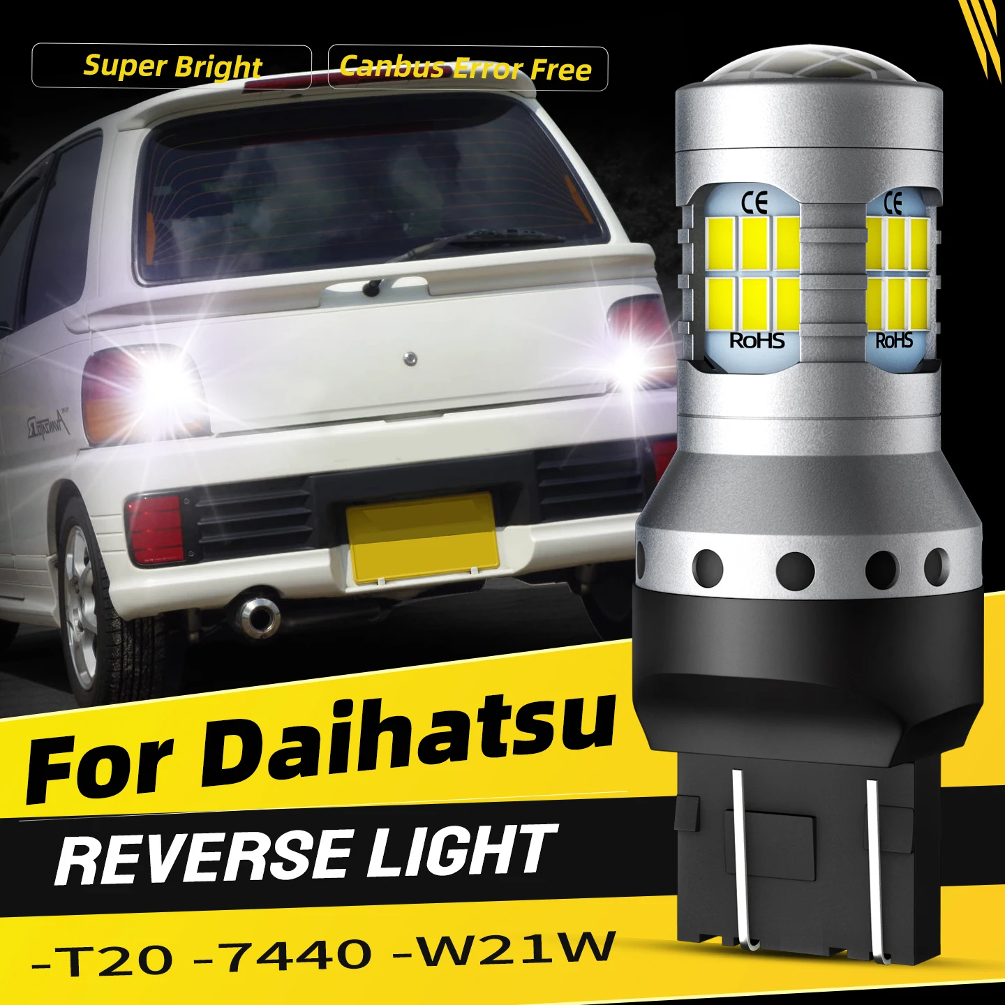 

2pcs Car LED Reverse Light Blub Backup Lamp T20 7440 W21W Canbus No Error Xenon Whtite Replace For Daihatsu Cuore 4 Move L9