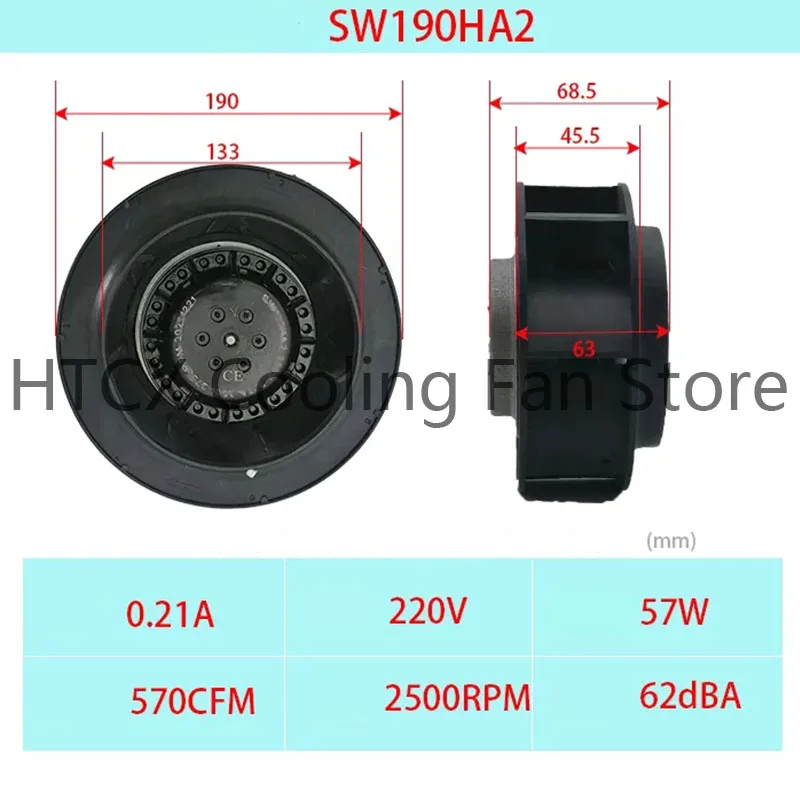 Brand New Outer Rotor Industrial Vortex Centrifugal Fan AC Cooling Fan 220V 0.21A 57W 190mm 68.5mm 45.5mm SW190HA2