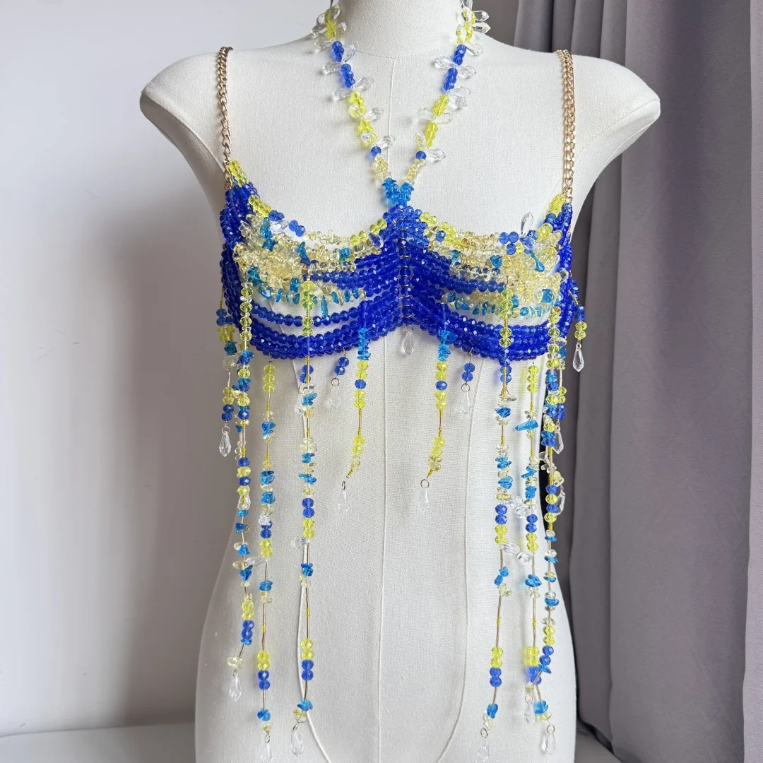 Vrouwen Tops Kralen Hemdje Vest Bikini Bh Top Body Overdreven Parel Hals Bustier Beachwear Lingerie Vrouw Club Rave