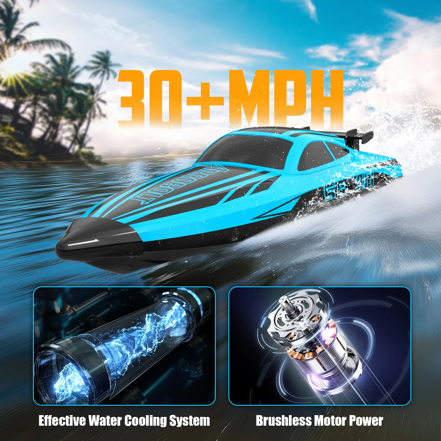 VOLANTEXRC RC Boat Full Proportional Brushless Motor 35+MPH High Speed Racing Watercraft Speedboat  Reverse Function