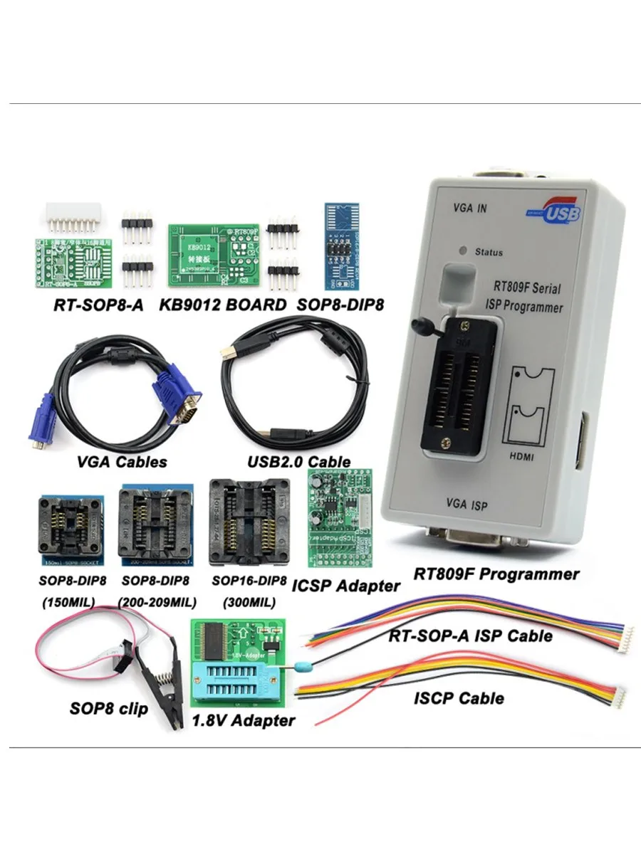 Original RT809F ISP Programmer/ RT809 lcd usb programmer Repair Tools 24-25-93 serise IC with Full adapters