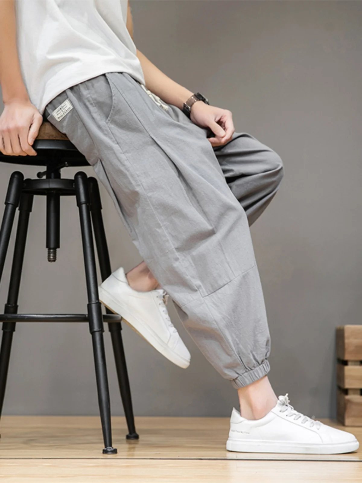 

Летние тонкие хлопковые льняные брюки, свободные широкие брюки-фонарики на семь футов, брюки-морковка Harlan из девяти предметов, молодежные повседневные свободные брюки