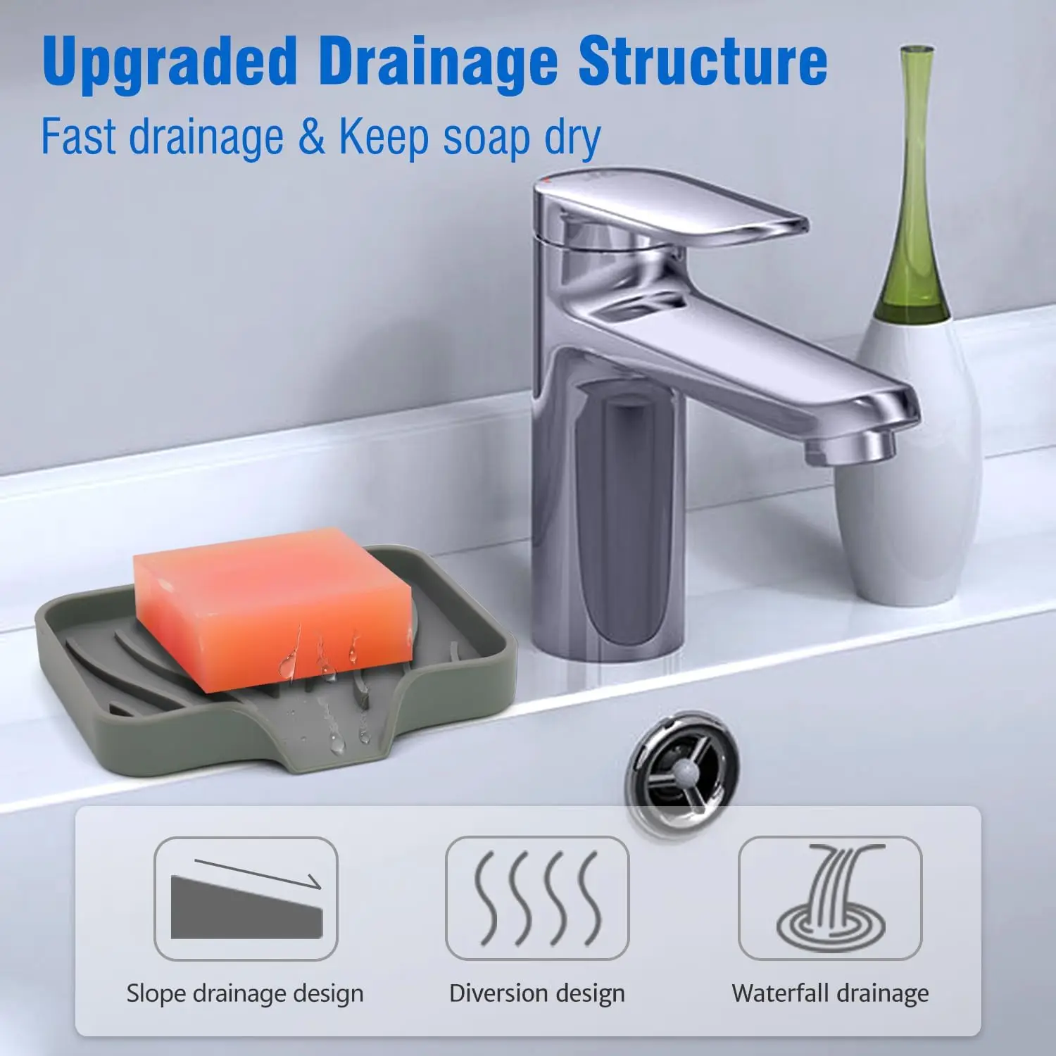 New Silicone Drain Soap Box Bathroom Sink Soap Tray Self-Draining High Quality Silicone Soap Rack