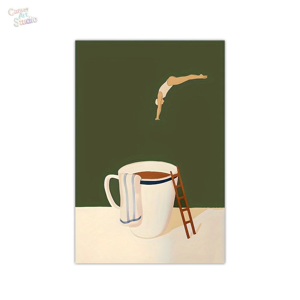 2026 Retro Coffee Diving Poster Canvas Painting Good Morning Coffee Lover Print Wall Art for Living Room Home Kitchen Decor