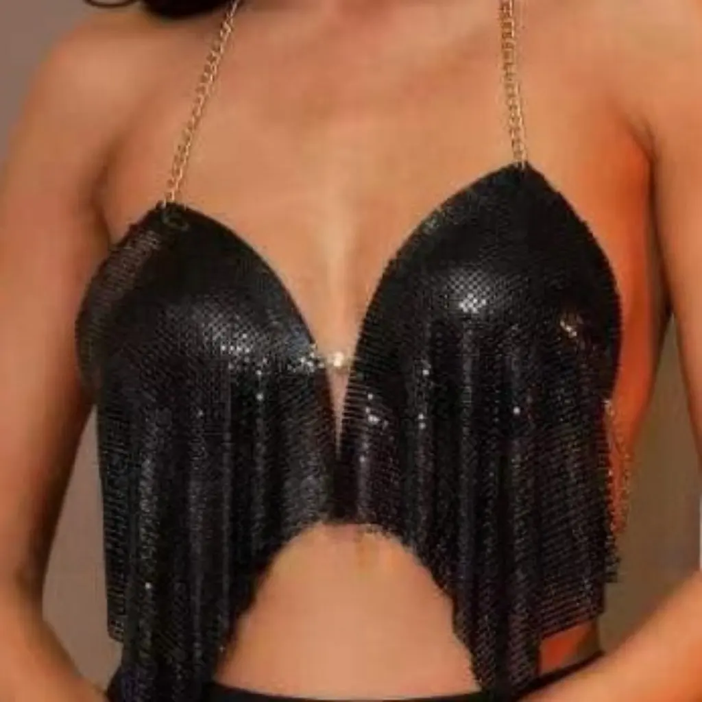 

YH3490 Rhinestone Mosaic Sequin Diamond Tassel Metal Chain Vest European And US Style Hot Top Women's Fashion Summer Backless