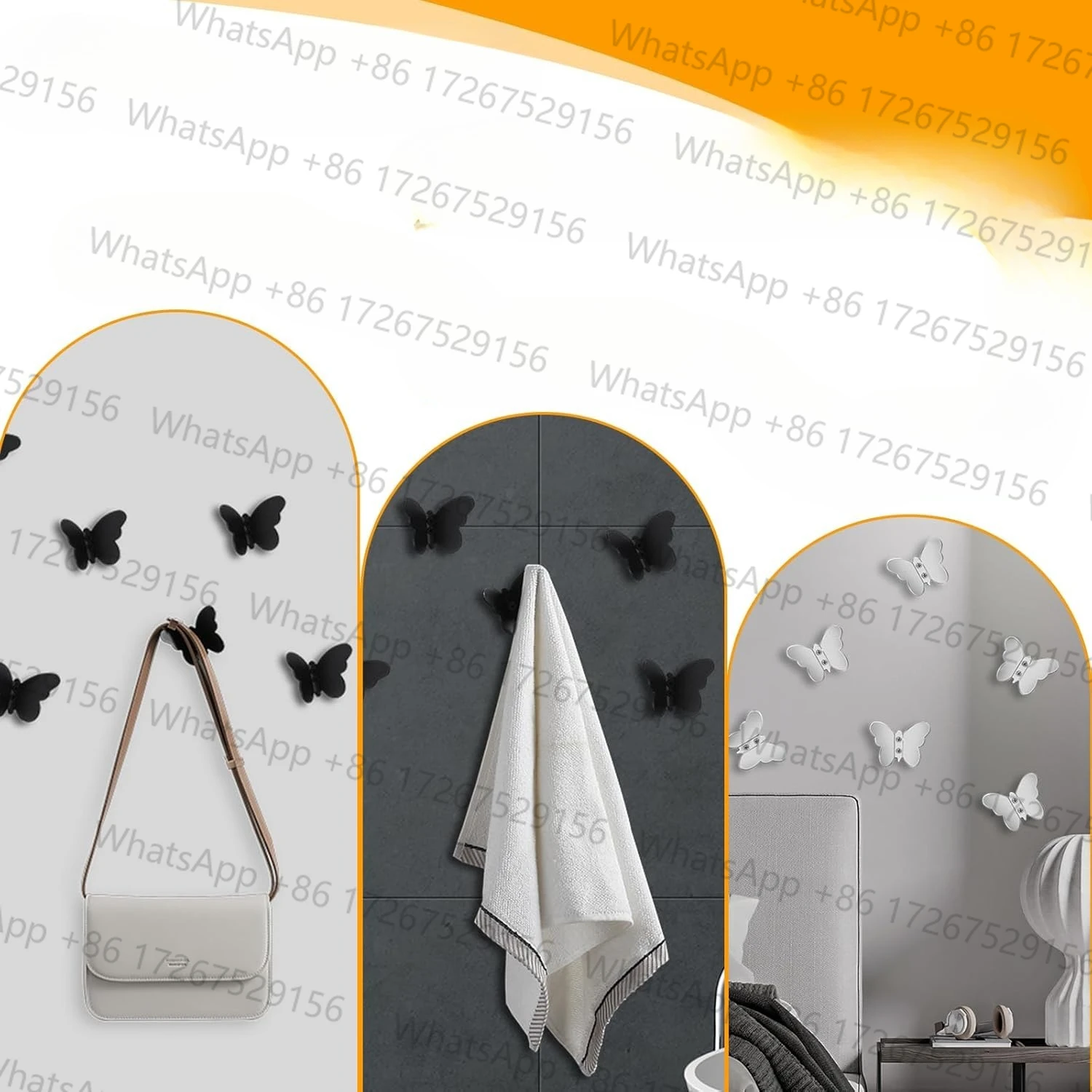 6pcs 304 Stainless Steel Butterfly Coat Hooks Wall Decoration Towel Key Holder Curtain Hooks Hanger for Bathroom Kitchen Bedroom