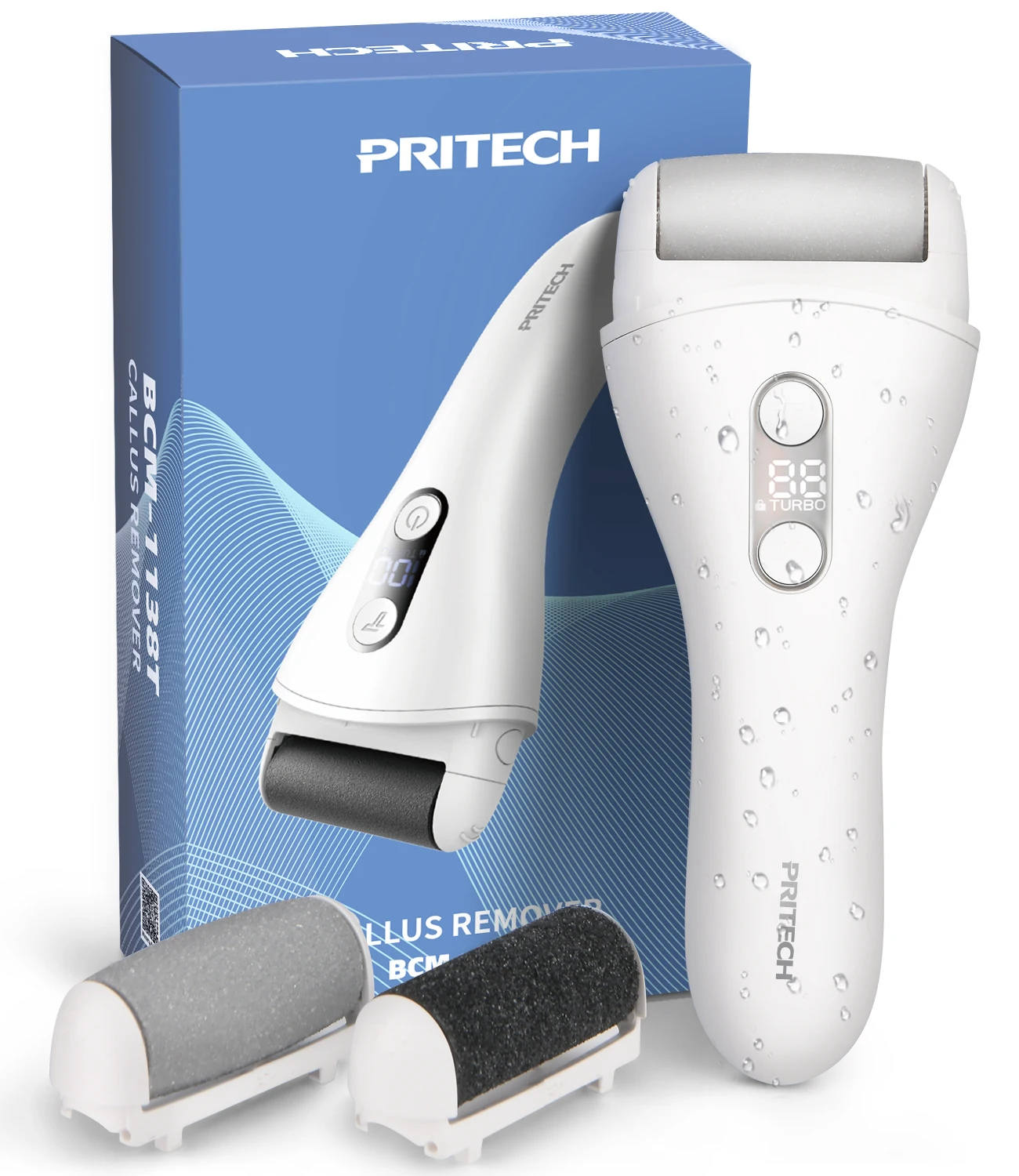 PRITECH Rechargeable Foot File Kit for Calloused Skin Removal and Pedicure with Waterproof Foot Scrubbe