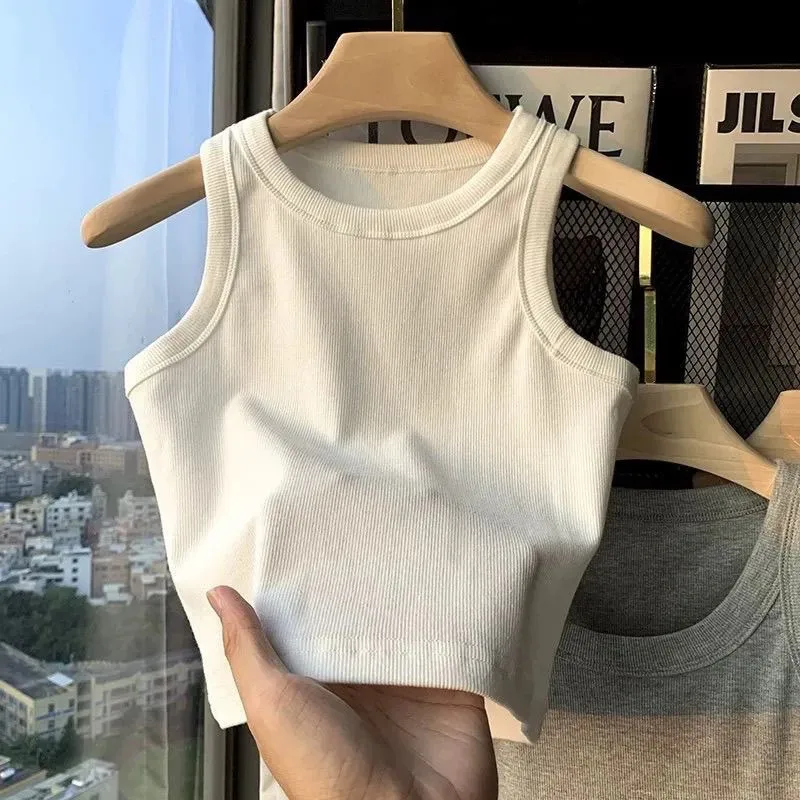 aby Girls Solid Color suspender T-shirt Tank Top Summer New Children\'s Bottom Shirt Sleeveless Slim Fit Short minimalist Top