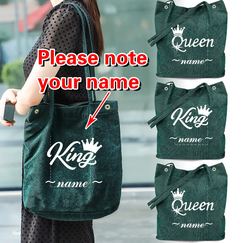 

Personalized Customized New Women's Corduroy Green Shopping Bag Fashionable Canvas Shoulder Bag Storage Handbag