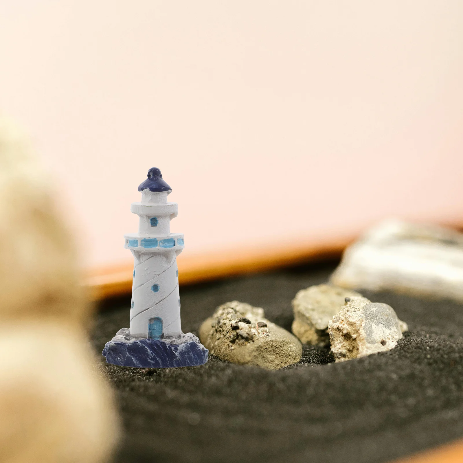 4Pcs Mini Lighthouse Ornament Resin Mediterranean Style Table Display Ocean Theme Microlandscape Natural Moss Decor