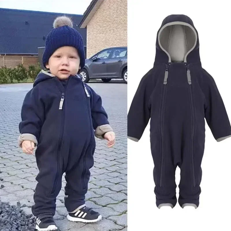 Baby Clothes 2023 Winter New Danish Children's Double-sided Delicate Polar Fleece Jumpsuit Baby Cute and Comfortable Crawl Suit