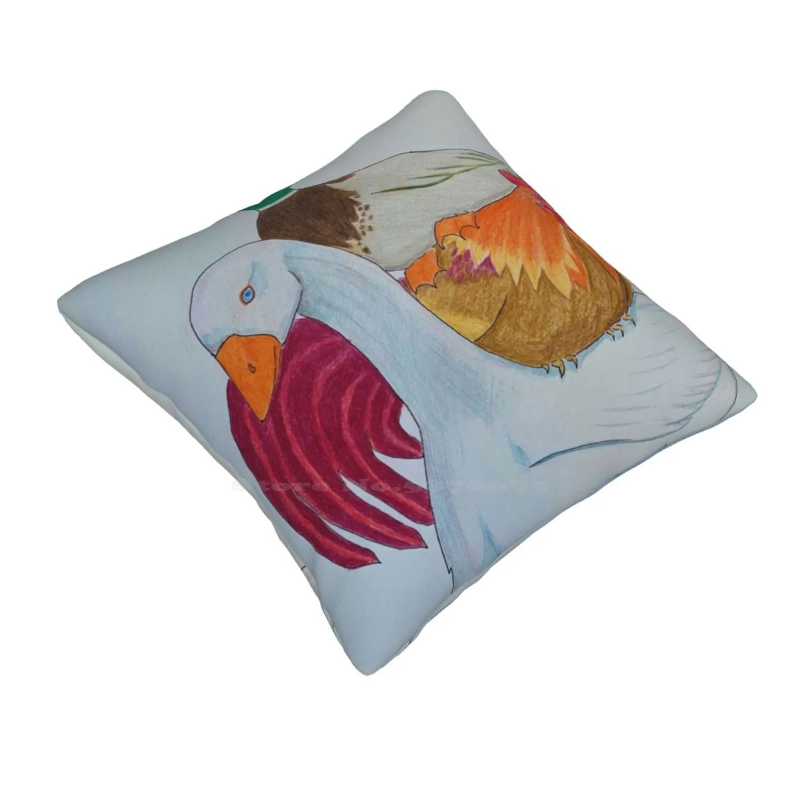 Stacking Poultry Pillowslip Pillowcase Goose Rooster Duck Colored Pencil Taroka