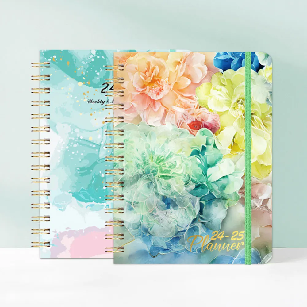 Agenda 2024 2025 A5 Notebook Spiral Bound Diary Planner with Monthly Tabs Calendar Planner for Office School Kids and Adult Gift