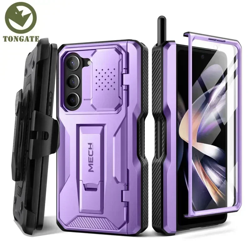 

TONGATE for Galaxy Z Fold 5 Case, with New S Pen Holder & Screen Protector & Kickstand, Full-Body Rugged Hinge Protection Case